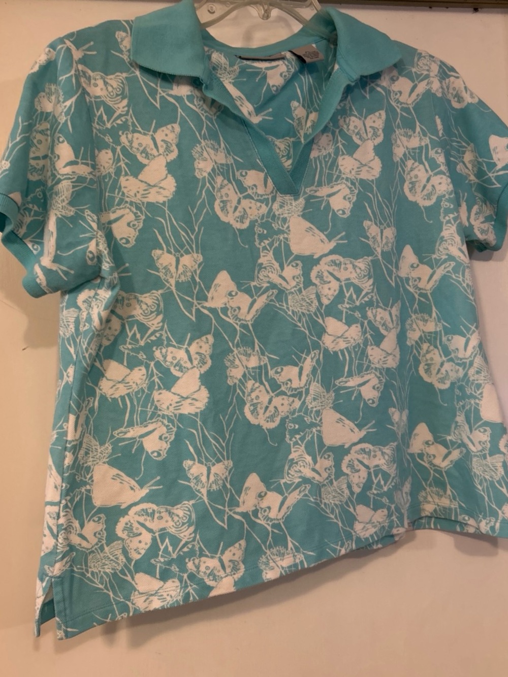 Coral Bay Aqua Polo Shirt with White Butterfly Print